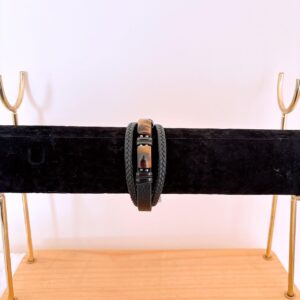 Pulsera negra cuero con piedra café