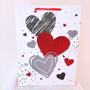 Funda 3 corazones rojo y plateado