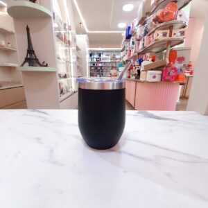 Tumbler con Sorbete Curvo de Acero Inoxidable Negro de 350ml