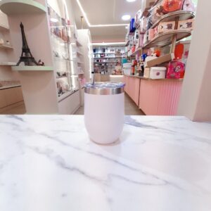 Tumbler con Sorbete Curvo de Acero Inoxidable Blanco de 350ml