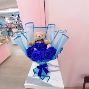 Ramo de Flores Eternas- Azul con Peluche