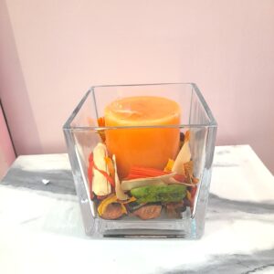 Adorno de Vidrio con Vela Naranja