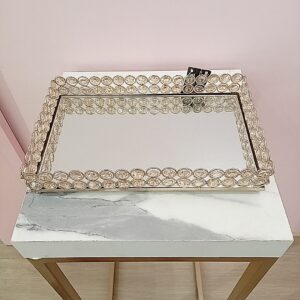 Charol Rectangular con Espejo y Perlas