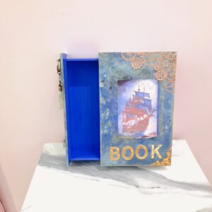 Caja de Madera Azul - Forma de Libro